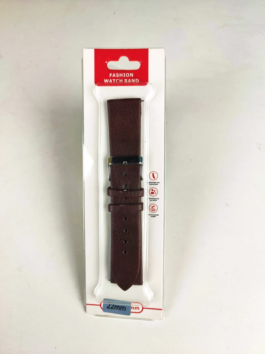 22mm Leather Strap for Smartwatch - Coffee Color