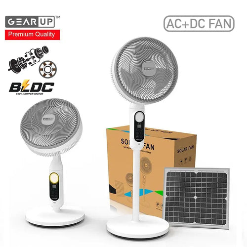 GearUP Premium Rechargeable BLDC Solar Stand Fan (AC+DC) - 25W Solar Panel Included