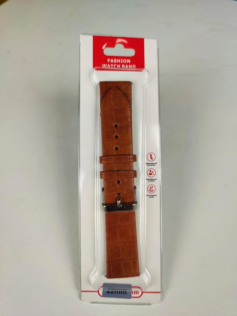 22mm Leather Strap for Smartwatch - Brown Color