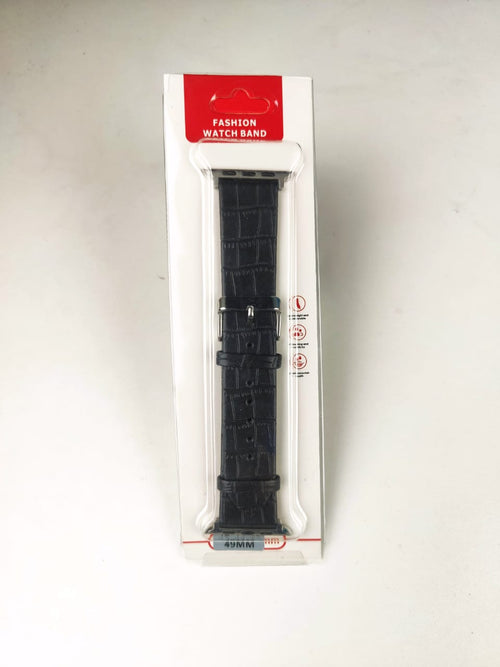 49mm Leather Strap For Smartwatch - Black Color