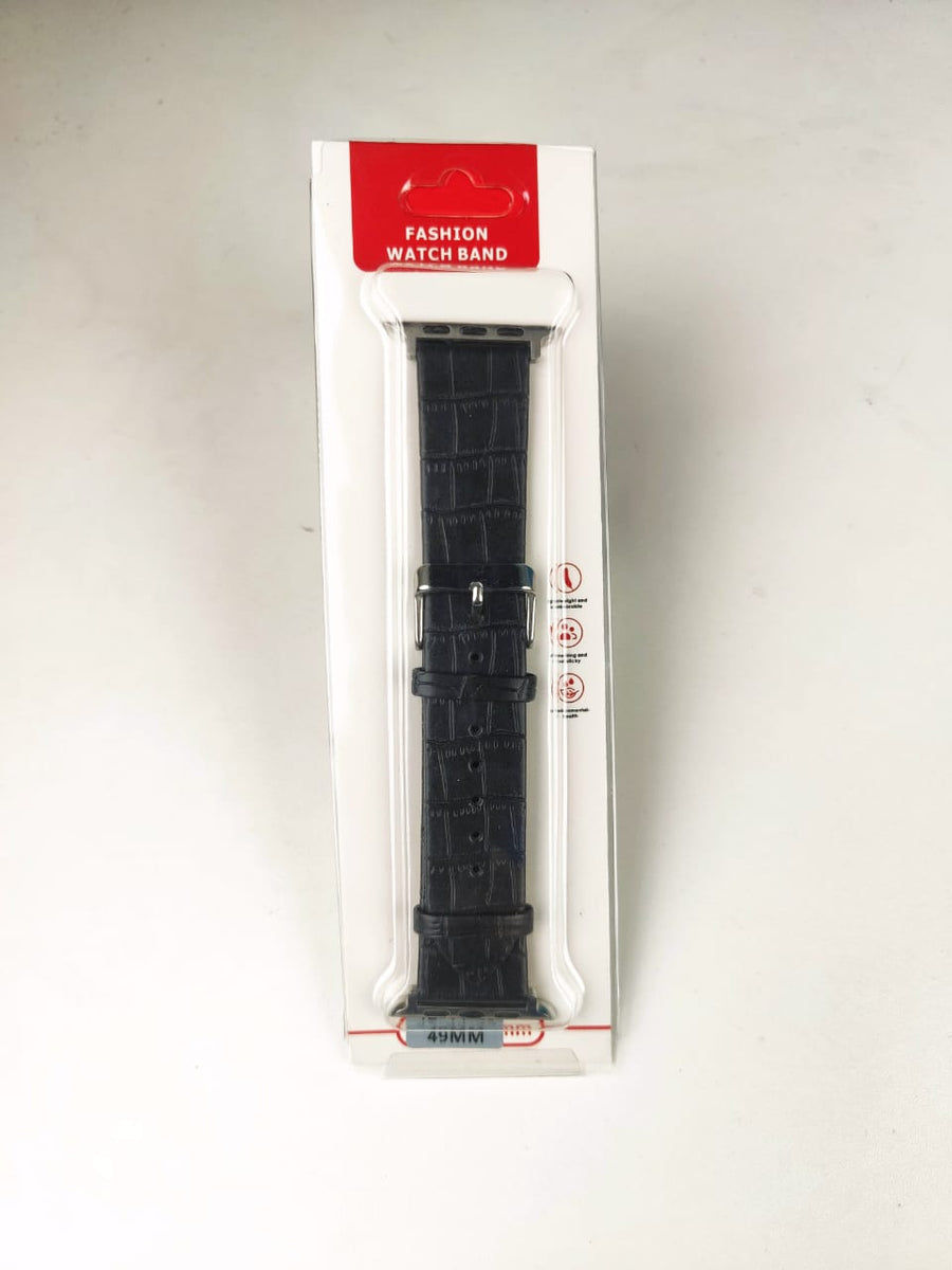 49mm Leather Strap For Smartwatch - Black Color