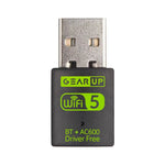 GearUP 600Mbps Dual Band WiFi + Bluetooth Adapter for PC/Laptop (Driver Free, 2.4GHz + 5GHz)