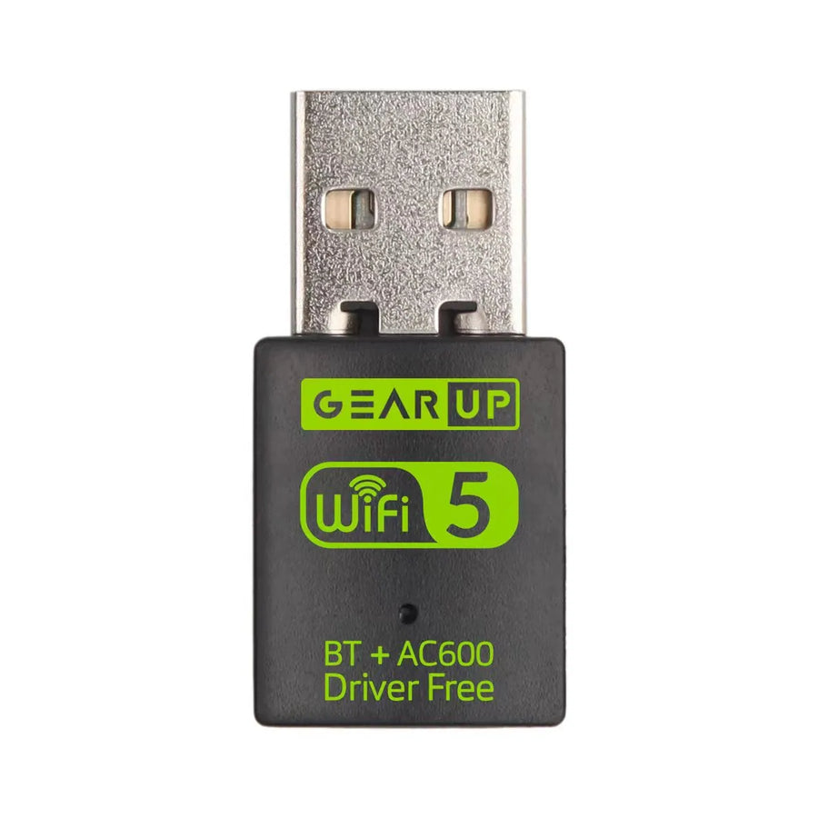 GearUP 600Mbps Dual Band WiFi + Bluetooth Adapter for PC/Laptop (Driver Free, 2.4GHz + 5GHz)