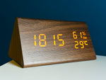 Triangle Wooden Style Digital LED Clock - Dark Wood