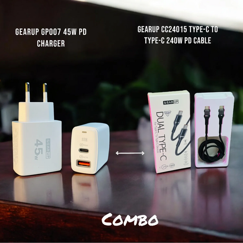 GearUP GP007 45W Fast PD Charger + CC24015 Type-C to C 240W Cable Combo