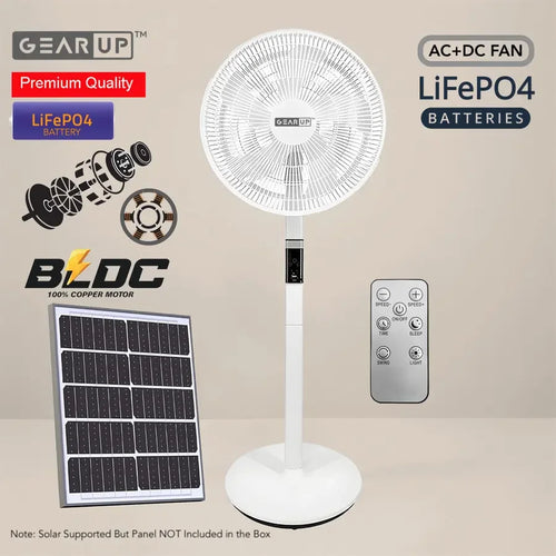 GearUP GP90 14 inch Premium Rechargeable LiFePO4 + BLDC Solar Stand Fan (Without Solar Panel)