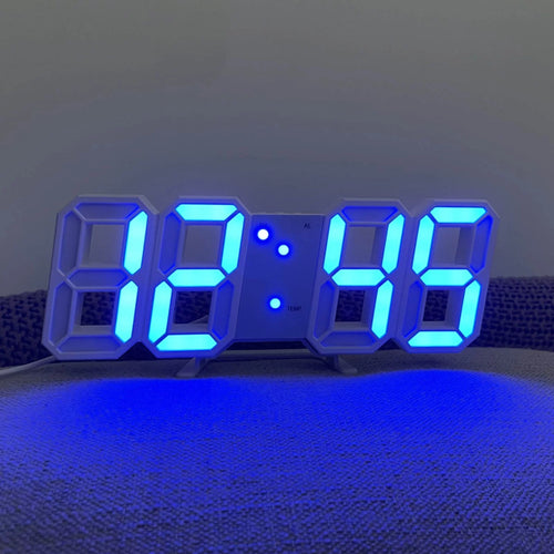 3D LED Digital Clock Glowing Decoration Wall or Table Clock - Blue LED